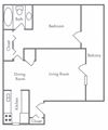 1 bedroom 1 bathroom floor plan 1 bedroom 1 bathroom floor plan at Berry Falls Apartments, Vestavia Hills, 35216